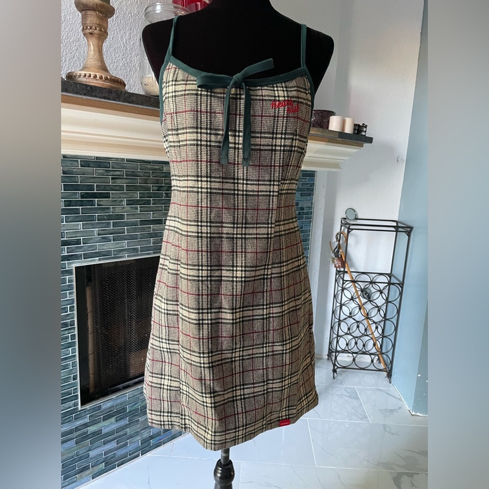 Mixxmix HEART CLUB Sleeveless Mini Check Dress Green Plaid